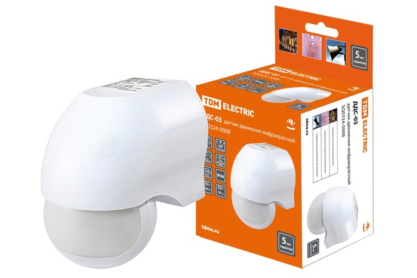 Датчик движения  настенный  ДДС-03 1100Вт, 10м,IP44, TDM