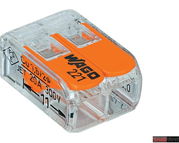Клемма соединительная Wago 221-412 2х0,08-4мм2 прозрачная