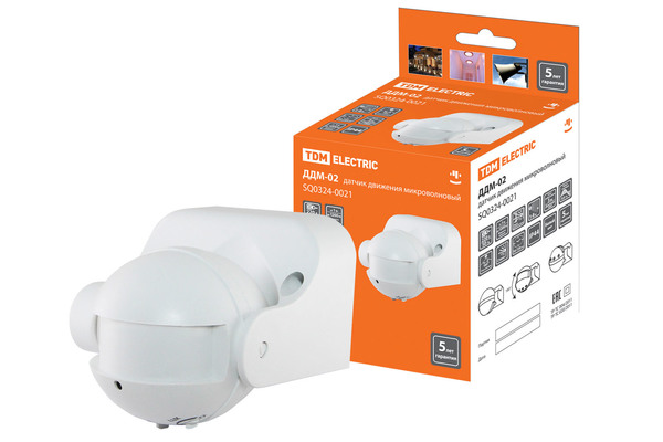 Датчик движения микроволновый (стена) ДДМ-02С 5,8ГГц 1200Вт, IP44, TDM