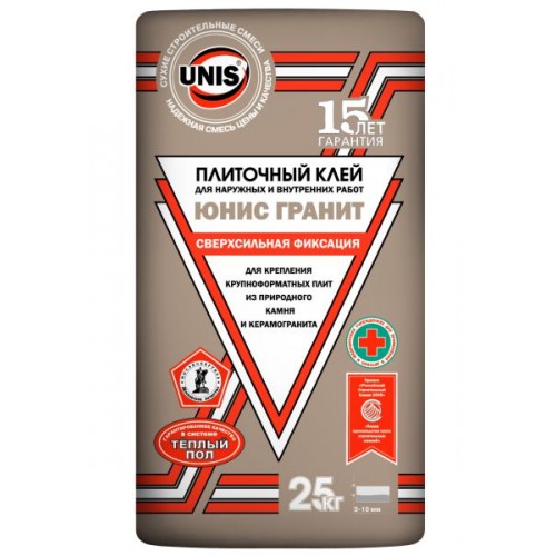 Клей плиточный сверхсильная фиксация Юнис Гранит, 25 кг