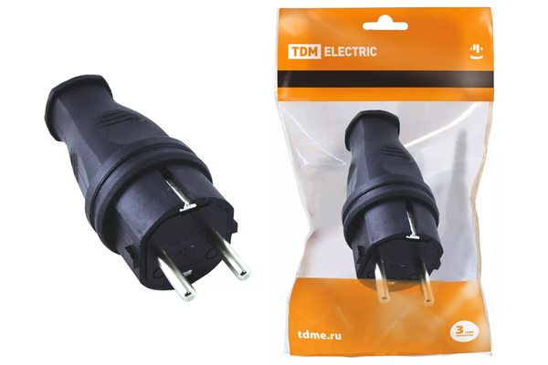 Вилка прямая каучук 2Р+РЕ 16А 250В IP44 TDM